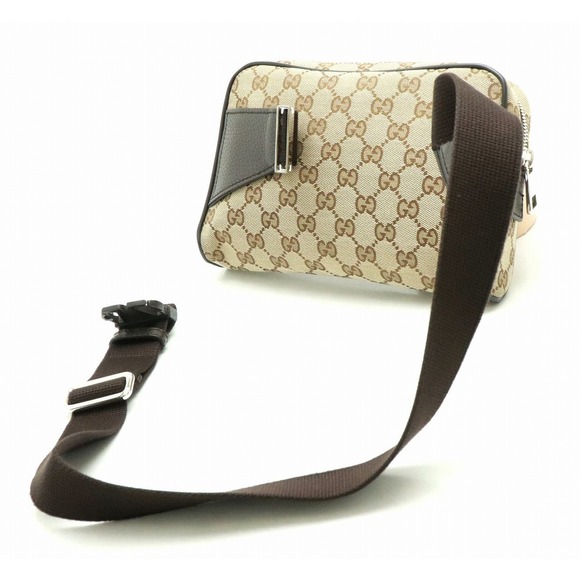 Gucci Pouch Khaki Bag Tan Body GG Leather Brown Waist - Picture 1 of 8
